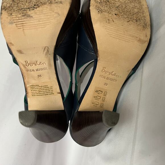 Boden Navy Blue Leather Strappy Open Toe Heels Women’s Size 38 Summer Sandal - Picture 11 of 13